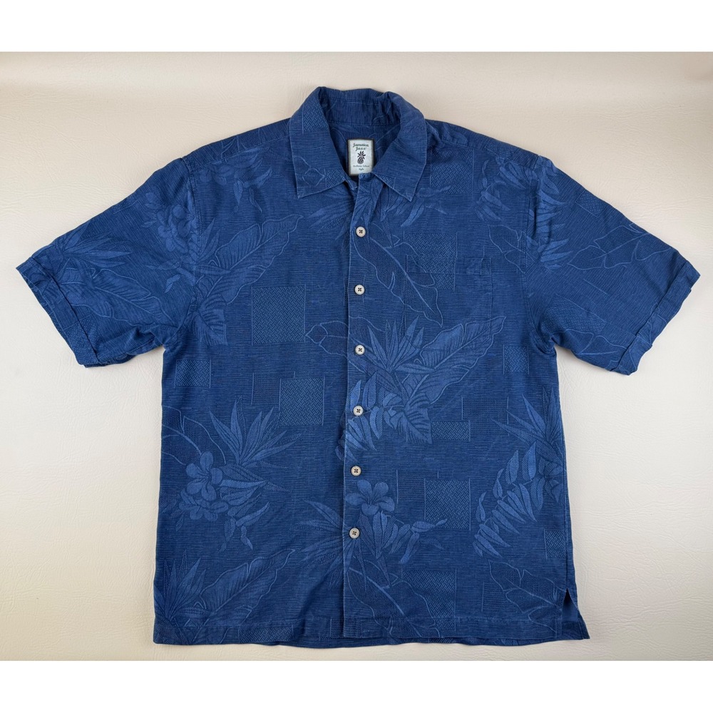 Silk Hawaiian Camp Shirt Tropical Resort Blue Jamaica Jaxx Aloha